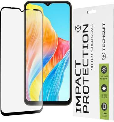 Techsuit Displayschutzfolie für Oppo A38, Oppo A18 Gehärtetes Glas mit 9H Härte, Vollständige Abdeckung, Stoßschutz, Oleophobe Beschichtung, Anti Fingerabdruck, Blasenfrei, 111D Full Glue