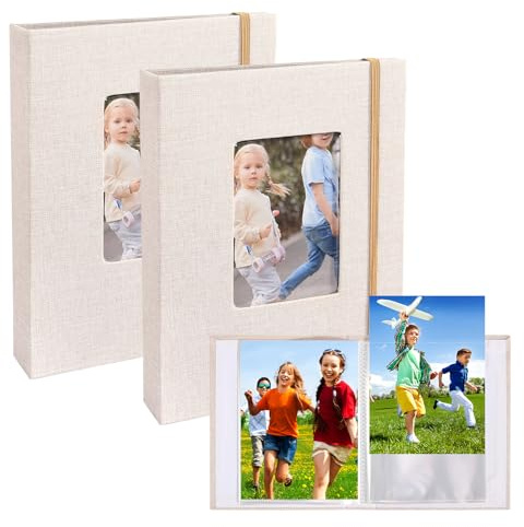 2 Stück Einsteckalbum 13x18 Leinen Cover Fotoalbum Einsteckalbum mit Fenster Fotoalbum zum Einstecken für Reisen Hochzeiten und Geburtstage