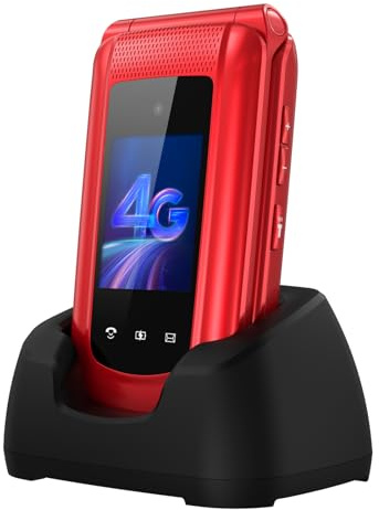Tosaju Téléphone portable senior 4G Téléphone à clapet à gros boutons pour personnes âgées débloqué simple et facile à utiliser avec écran 2,4 + 1,8 bouton SOS station de charge et batterie 1000 mAh