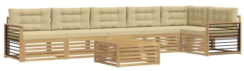 vidaXL Outdoor-Sofagarnitur mit Kissen 7 pcs Weiß und Beige, Lounge-Sofa für die Terrasse, modernes, wetterfestes Gartenmöbel-Set für Bequeme Sitzgelegenheiten