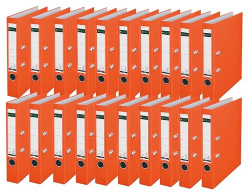 Leitz Qualitäts-Ordner 180° Plastik, 20er Pack, A4, Schmal, Orange, 5,2 cm Rückenbreite, PP-laminierter Einband, 10155045