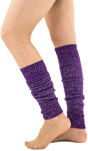 Mysocks Stulpen Damen beinwärmer Frauen Mädchen Winter 80er Stulpen Beinstulpen Beinwärmer Kniestrümpfe Leg Warmers Strümpfe in Einheitsgröße, lila gesprenkelter Glitzer