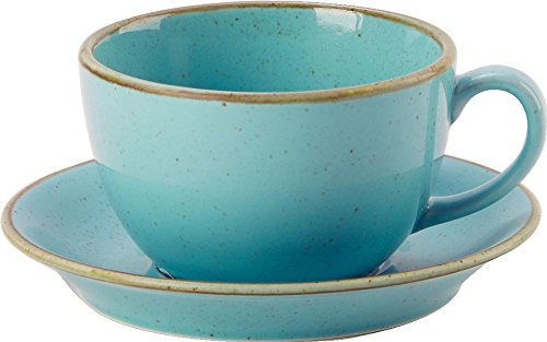 (322134SS & 132115SS) Seasons Range of Rustic Inspired Tableware by Porcelite ***Set of 4 Sea Spray Bowl Shape Cup 34cl/12oz and Sea Spray Saucers 16cm/6.25'' '***