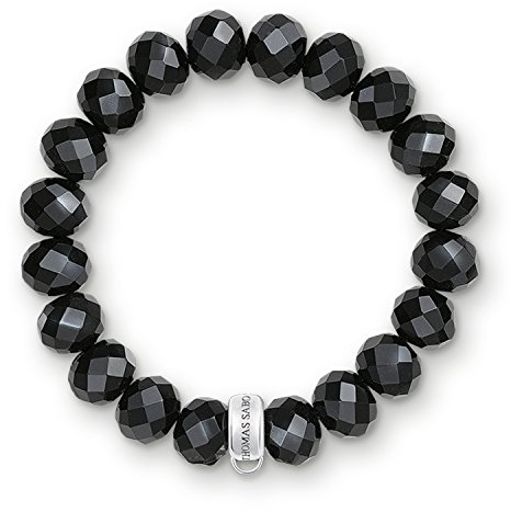 Thomas Sabo Damen-Charm-Armband Charm Club 925 Sterling Silber Nylon Obsidian schwarz Länge 15.5 cm X0035-023-11-M