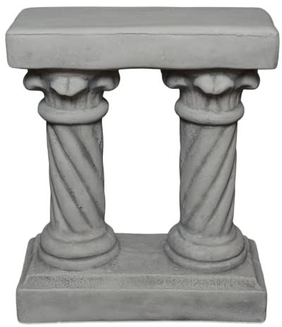 gartendekoparadies.de Podest auf Zwei Säulen, Steinsockel, H. 42 cm, Stellfläche 35 x 16 cm, 24 kg, Grau, frostsicher aus Steinguss für Außenbereich