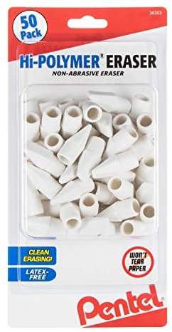 Pentel® Hi-Polymer® Radierkappen, Weiß, 50 Stück