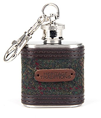 Heritage Traditions 1oz Tweed Hip Flask Keyring Charm (Green Box)