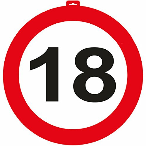 CARPETA® - Riesen Verkehrsschild * Zahl 18 * ┃ Ø 47,5cm ┃ Deko 18. Geburtstag ┃ Türschild und Straßenschild ┃ Mit & ohne Aufhänger