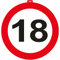 CARPETA® - Riesen Verkehrsschild * Zahl 18 * ┃ Ø 47,5cm ┃ Deko 18. Geburtstag ┃ Türschild und Straßenschild ┃ Mit & ohne Aufhänger