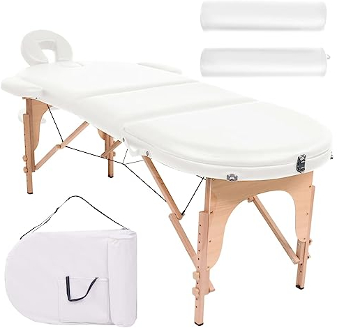vidaXL Massageliege Tragbar mit 2 Lagerungskissen Therapie Massagetisch Massagebank Kosmetikliege Therapieliege Massage Liege 4cm Polsterung Weiß