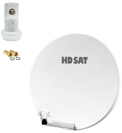 HDSAT Pack Parabole Satellite Fibre Composite Blanche 60cm Brides INOX + LNB Single HD 4K