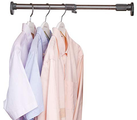 BAOYOUNI Extendable Shower Curtain Rod Straight Oval Head Window Curtain Tension Rail Bar Metal Clothes Hanger (Grey, 15.75 to 23.6 Inches)