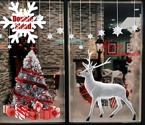 Heekpek Grande Árbol De Navidad Blanco Alces Pegatinas Navidad Ventana de Pared Feliz Navidad Pegatinas Decorativas Vinilos Navideños de Puerta Extraíble para Escaparate Decoracion Navideña Tiendas