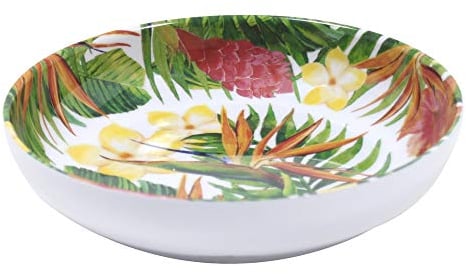 Les Jardins de la Comtesse - Cuenco/Plato Sopero de Melamina Pura o Plato de Sopa/Pasta - Tema Flores Exóticas - Blanco Amarillo Verde - Servicio de Cena - Colección vajillas MelARTmine - Ø 20 cm