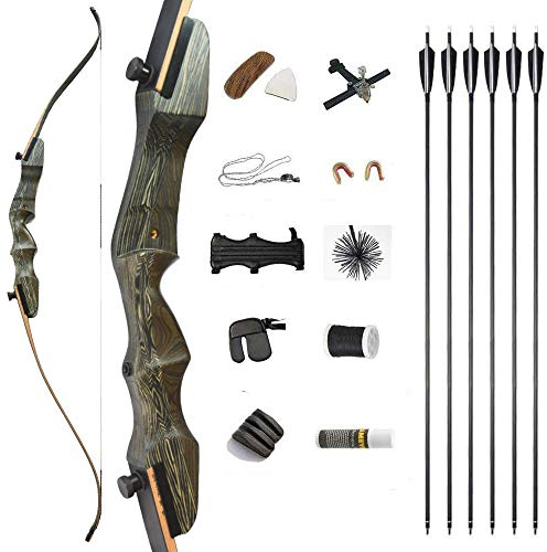 MILAEM 62 Bogenschießen Takedown Recurve Bogen 18-40lbs Bogen und Pfeil Set Holz Riser Jagdbogen Sportbogen Langbogen Outdoor-Ziel Praxis Rechtshänder (28lbs)