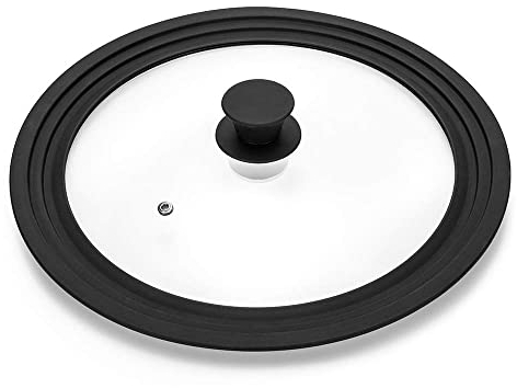 Universal Lid for Pots,Pans and Skillets - Tempered Glass with Heat Resistant Silicone Rim Fits 8, 8.5 and 9.5 Diameter Cookware ,Black