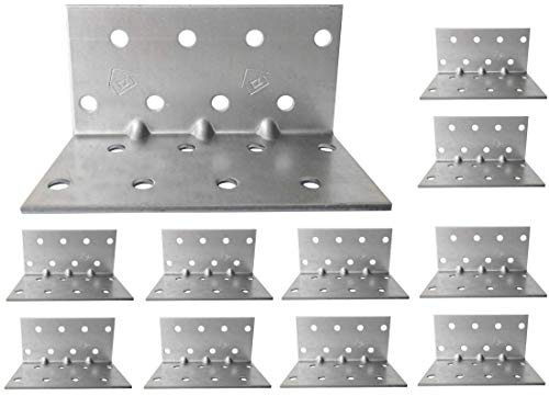 10 Pack Heavy Duty Angle Brackets for Wood, 267kg Load, L Shaped Metal | 40x40x80mm, 1.5mm Thick Galvanised Steel, Reinforced Rib, Corner Sleeper Timber Joining Fixing Connector, Right Angle