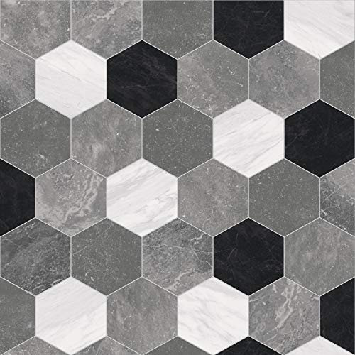 247Floors Forli Tile Effect Vinyl Flooring 2.3mm Realistic Foam Backed Slip Resistant Lino (3m x 4m / 9ft 10 x 13ft 1, Grey Hexagon Tiles)