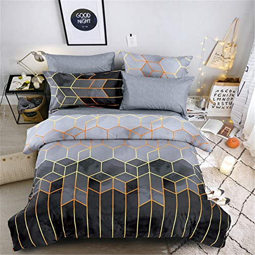 Shamdon Home Collection Bettwäsche 135X200 Mikrofaser 2 teilig - grau Bettbezug Set mit Geometrischem Muster, weiche Flauschige Bettbezüge mit Reißverschluss und 1 mal 50x75cm Kissenbezug