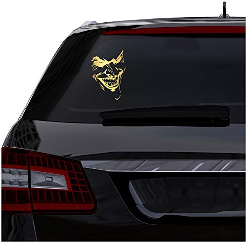 Finest Folia Joker Aufkleber 24x18cm Why so serious Schriftzug Spruch Fahrzeug Dekor Folie für Auto Bus Wohnwagen Kfz Zubehör Autoaufkleber Clown (Gold Metallic, K062 + K063 2X Joker)