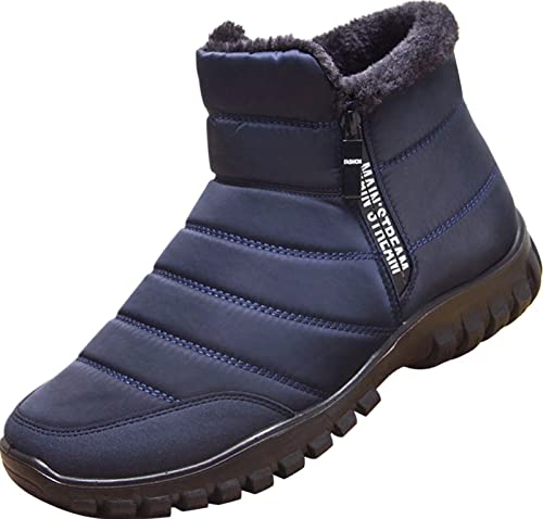 GILKUO Stivali da Neve Uomo Scarpe Stivaletti Invernali Impermeabili Pelliccia Doposci Stivaletto con Cerniera Inverno Blu Taglia 42