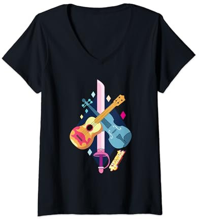 Steven Universe Rose Quartz Swords and Guitars Maglietta con Collo a V