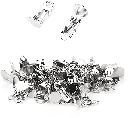 100 Piezas de Metal Plateado Sin Orejas Perforadas Clip de Pendiente DIY Pendiente Accesorios de Fabricación de Joyas Piezas de Repuesto Bandeja Trasera Plana Redonda Clips de Pendiente