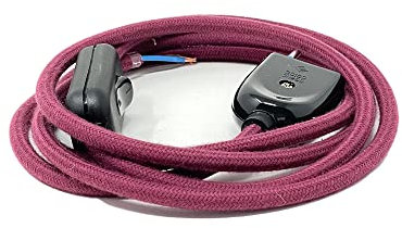Câble plat textile 2 fils (2 x 0,75 mm²) 1,80 m avec interrupteur et embouts Noir/argenté/noir/blanc/rouge