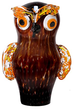 CRISTALICA Eule Glasskulptur Gartenfigur Dekoration Glas 29 cm braun