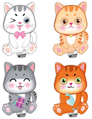 MORCART 4 Stück Katzenhaken Selbstklebend Edelstahl Ohne Bohren Kann zum Aufhängen von Bademänteln Handtüchern Kleidung und Toilettenartikeln Verwendet Werden Geeignet für Küche Bad Wohnzimmer