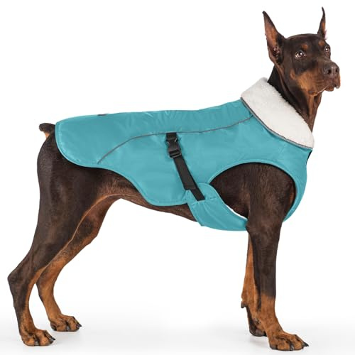 EMUST Winterhundejacke, kuschelige winddichte Hundejacke für kaltes Wetter, einfarbig, für mittelgroße Hunde, Türkis, M