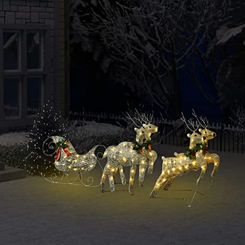 vidaXL Rentiere Schlitten Weihnachtsdeko Beleuchtet Deko Figur Weihnachtsbeleuchtung Weihnachtsfigur Weihnachtsdekoration 100 LEDs Outdoor Golden