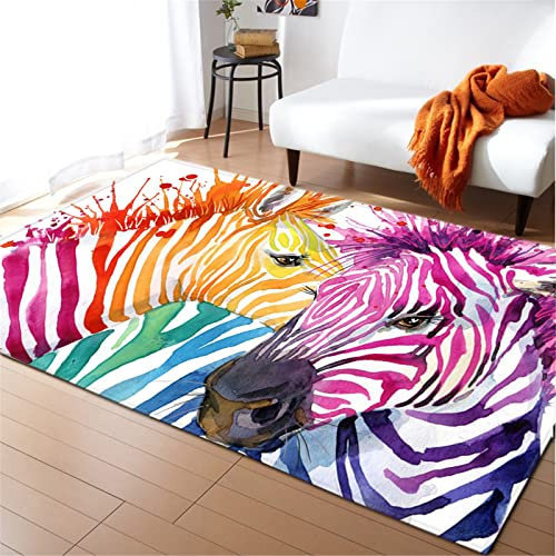 Chickwin Teppiche Groß für Wohnzimmer, 3D Tier Muster Moderne Teppich Flauschig Weiche Anti Rutsch Unterseite Teppiche für Kinderzimmer Schlafzimmer Küche (80x120cm,Bunt Zebra)
