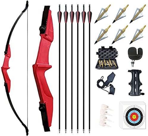 Monleap Archery 53 Takedown Recurve Bogen und Pfeile Set für Erwachsene Langbogen-Kit Gerader Bogen für die Linke und rechte Hand für Anfänger beim Jagdschießen (rot, 40 lb)
