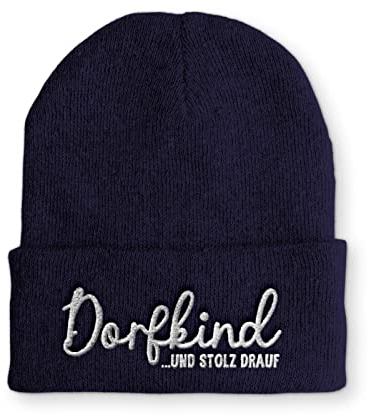 tshirtladen Dorfkind und stolz drauf Statement Wintermütze lustige Mütze für Damen und Herren, Farbe: Navy