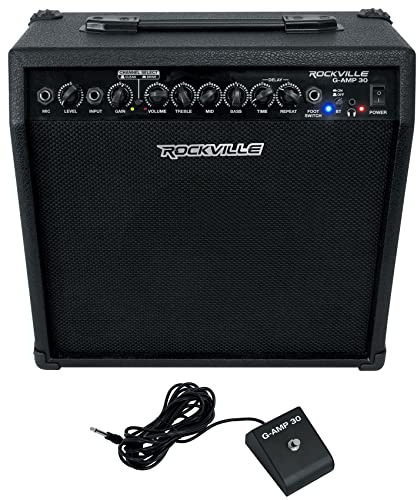 Rockville G-AMP 30W Guitar Combo Amplifier, Bluetooth Amplifier/Microphone in+Foot Switch