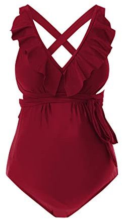 luohaibell Femmes Maternité Maillots De Bain OnePiece Halter Grossesse Maillot De Bain Soild Maillots De Bain Grande Taille (Red, M)