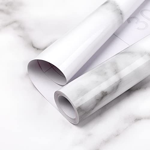 Hode Marble Sticky Back Plastic Roll Granite White 90 cm X 6 m Self Adhesive Wallpaper Shelf Liner Vinyl Peel and Stick Wallpaper Removable Bathroom Kitchen Worktop Covering Cupboard Vinyl Wrap