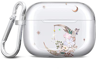 JIAXIUFEN Kompatibel mit AirPods Pro 2 Hülle Stoßfeste Silikon Kopfhörer Taschen Case Schutzhülle Zubehör mit Karabiner Kompatibel mit AirPods Pro 2 Generation, Gold Moon