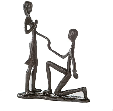 Casablanca Design Skulptur Marry me Heiratsantrag Höhe 17cm Breite 14 cm aus Eisen brüniert Hochzeit Liebe Wohnzimmer Skulpturen Deko Modern