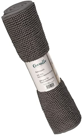 MOON - Badvorleger rutschfest aus 100% Polyester - ca. 50x70 cm - Badematte Chenille - ca. 1600 g/m² (anthrazit)