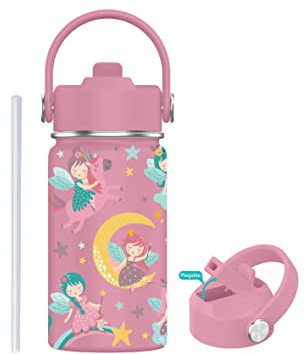 Botella de Agua para Niños de Acero Inoxidable 350ml - Botella Térmica Reutilizable | Sin BPA | Mantiene 24H Frio / 12H Calor | Termo y Hermética - Doble Pared a Prueba de Fugas (Hada y Unicornio)