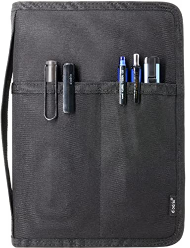 diodrio A5 Notizbuch mit Reißverschluss, mit YKK-Reißverschluss, für Moleskine Cahier A5 LEUCHTTURM Planer, Stiftschlaufe, wasserabweisend, nachfüllbar, Einbandtaschen, Schwarz