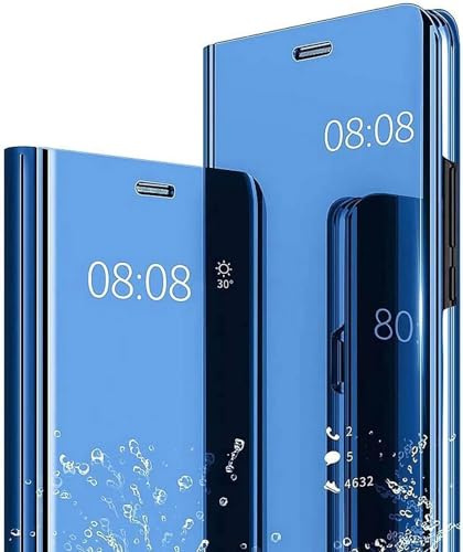 Nodigo-EU für Xiaomi Redmi 13C / 13 C/Poco C65 Hülle Smart View Hart PC Spiegel Kickstand Lustig Design Silikon Flip Hüllen Handyhülle Case - Blau