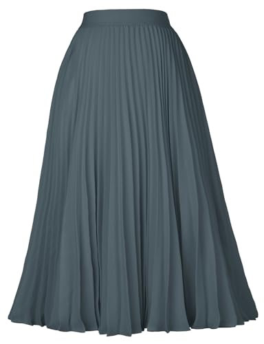GRACE KARIN Rock Sommer Damen Elastische Taille Bürorock A-Linie Röcke Knielang Festliche S cl2473-30/Dunkelgrau