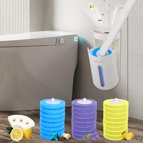 HENYEER Escobilla Baño Desechable WC,Cepillo Desechable Inodoro con 24 Cabezales de Repuesto,Juego de Escobillas de Inodoro Desechables con Líquido de Limpieza para Las Zonas Difíciles de Limpiar,WC