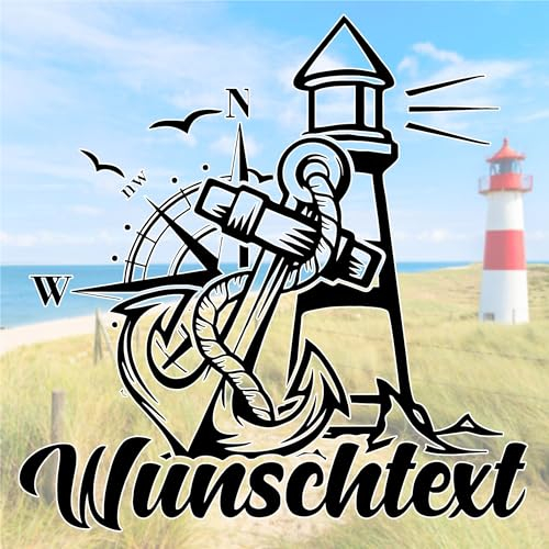 Anker Kompass Leuchtturm mit Wunschtext Aufkleber Autoaufkleber Wohnmobil Wohnwagen Tür Laptop