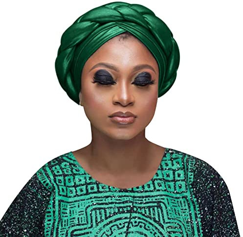 CreoQIJI Hut Rohling Mode Frauen Friesen Zopf Hut Muslimische Rüschen Wickelmütze Schlafmützen Satin gefütterte Haarhauben Besoffen (Green, One Size)