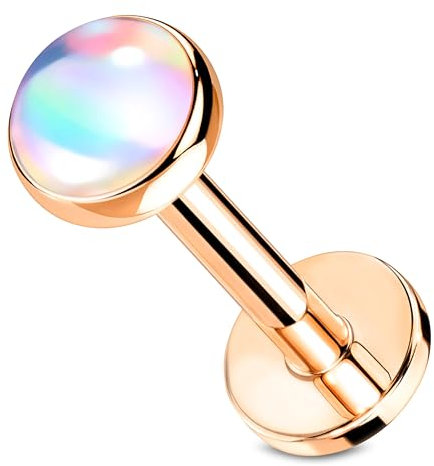 Stachelkleid Labret Piercing Opal Chirurgenstahl 316l 1,2mm Größe Ohrstecker Helix Tragus Nasenpiercing Universalpiercing Lippenpiercing Innengewinde Farben 6/ 8mm Lang Rosé Gold/Kristall, 8 mm