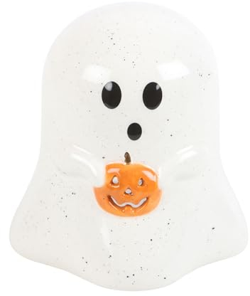 Skurriler Geister-Teelichthalter mit Kürbis-Akzent, Halloween-Dekoration für Ambiente, hochwertige Handwerkskunst, vielseitige Tischdekoration, 11 cm hoch